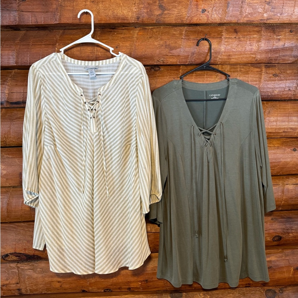 Catherine's Women's Striped and Solid Tops - Cream and Green